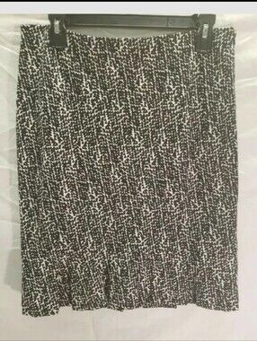 ANN TAYLOR LOFT Black White Geometric Print Straight Mini SKIRT W/ Pleats SZ6